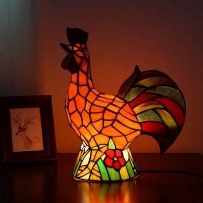 Tiffany Rustic Rooster Stained Glass 1-Light Night Light Table Lamp