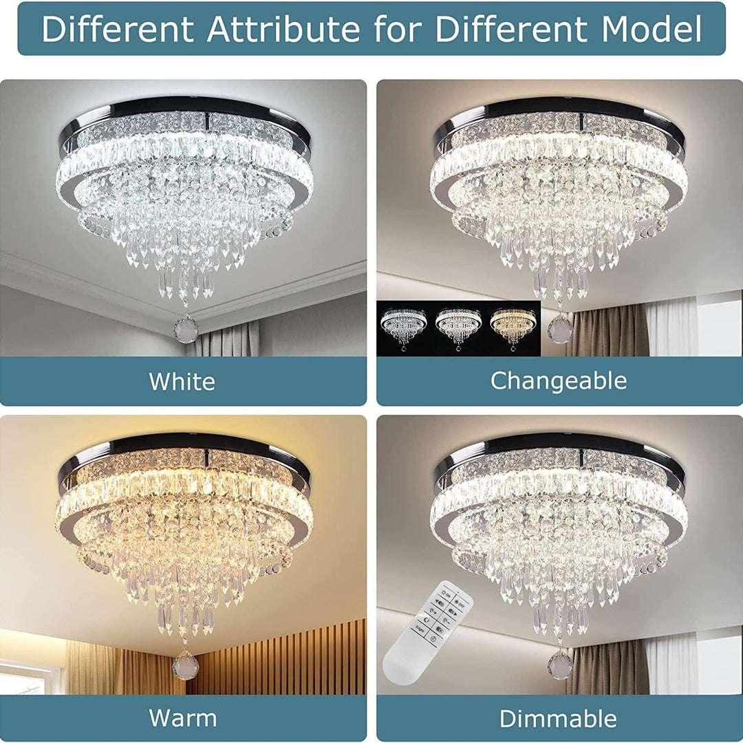 Moderne luxuriöse LED-Deckenleuchte mit Kristall, Edelstahl und rundem Quastendesign für Wohnzimmer &amp; Schlafzimmer 