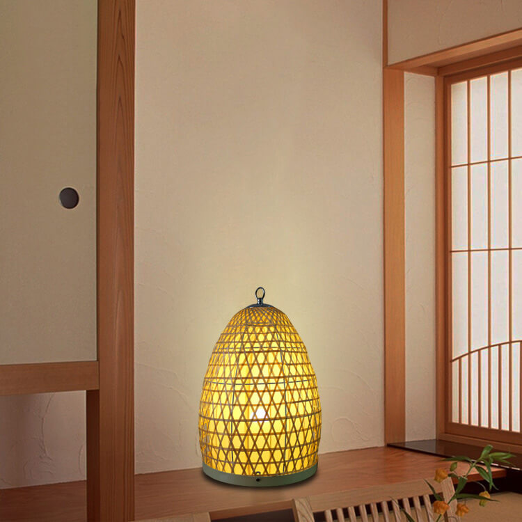 ヴィンテージ中華竹編み羊皮紙オーバル1灯スタンディングフロアランプ 