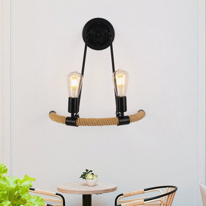 Lámpara de Aplique de Pared Redonda de Hierro de Cuerda Industrial Vintage 1/2 Luz 