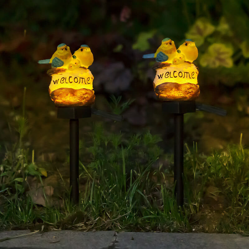 Retro Solar Resin Lovers Bird LED Outdoor Lawn Landscape Light