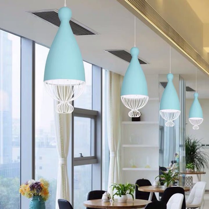Contemporary Nordic Iron Macaron Bowling Shape 1-Light Pendant Light For Living Room &amp; Dining Room