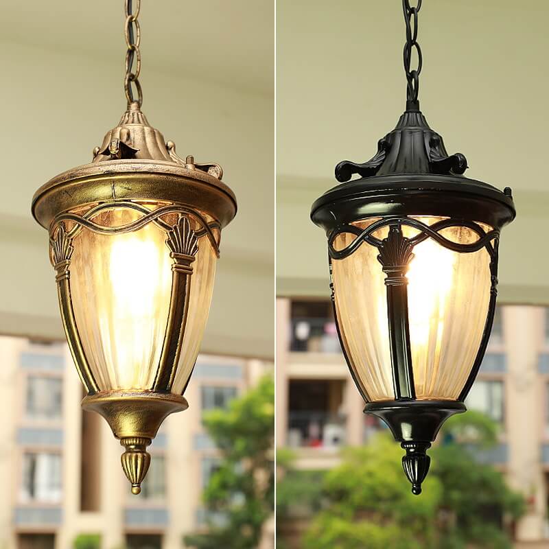 European Vintage Oval Lantern Maple Leaf Outdoor 1-Light Pendant Light