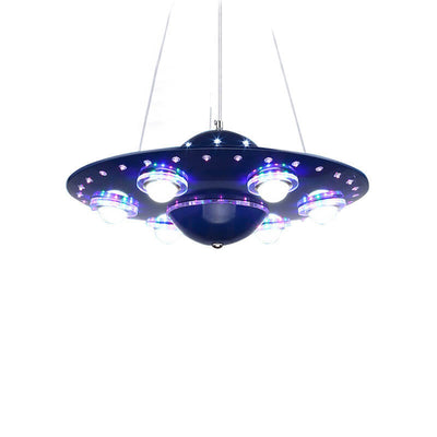 Contemporary Creative Kids Spaceship Iron Glass LED Chandelier For Bedroom