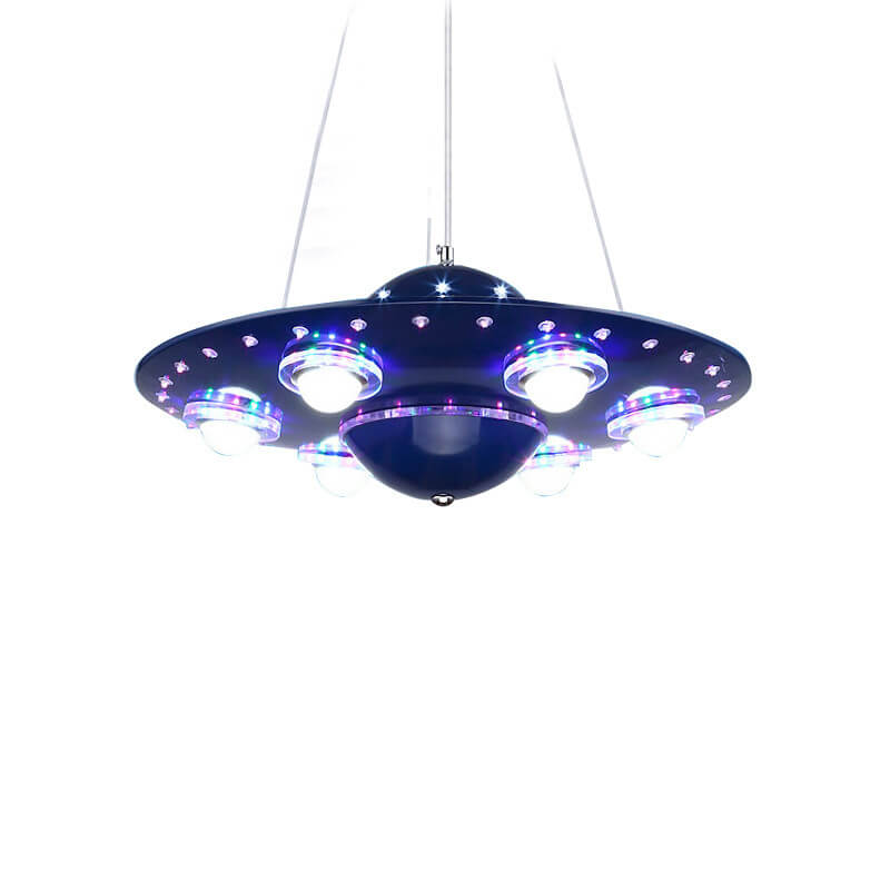 Contemporary Creative Kids Spaceship Iron Glass LED Chandelier For Bedroom