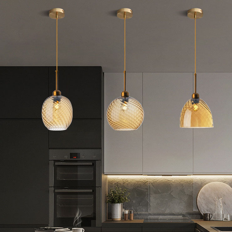 Moderne nordische 1-flammige Pendelleuchte aus Glas und Eisen mit runder geometrischer Struktur für Wohnzimmer &amp; Schlafzimmer 