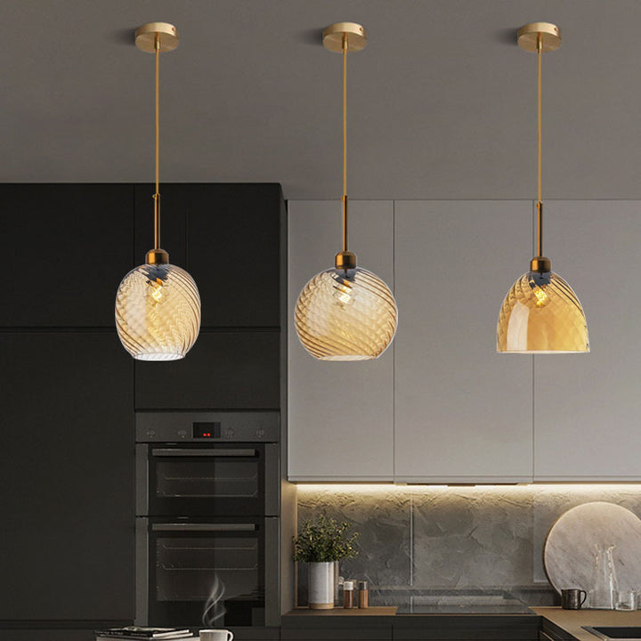 Moderne nordische 1-flammige Pendelleuchte aus Glas und Eisen mit runder geometrischer Struktur für Wohnzimmer &amp; Schlafzimmer 