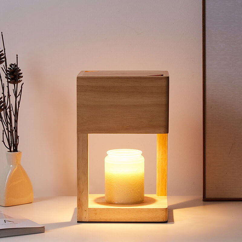 Modern Minimal Rectangular Wooden 1-Light Melting Wax Table Lamp