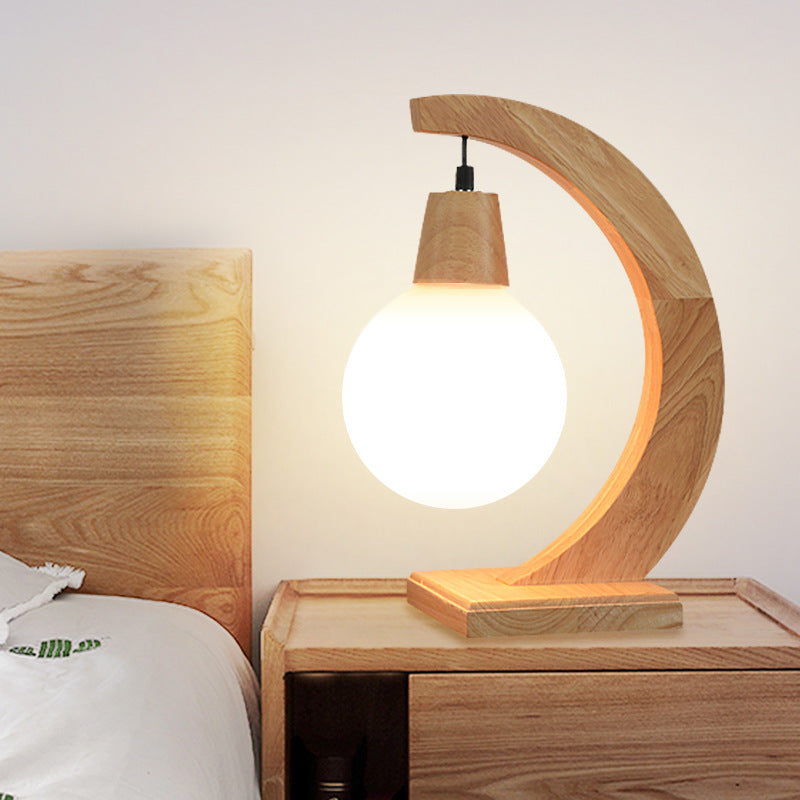 Lampe de table 1 lumière en bois massif avec boule en verre créative nordique 