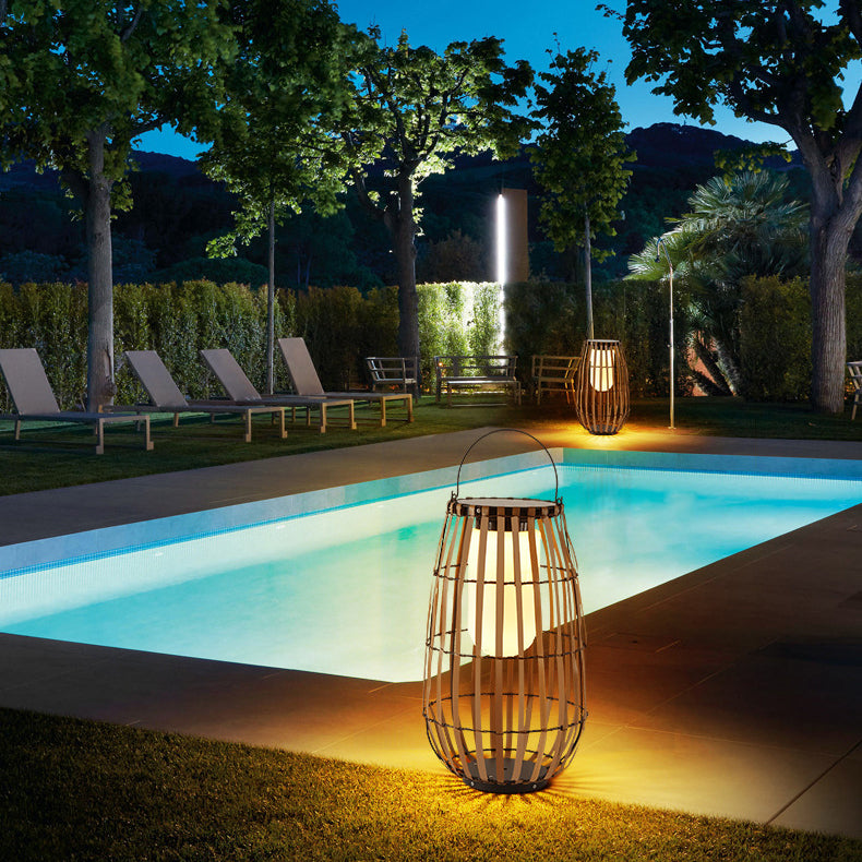 Zeitgenössische Retro Imitation Rattan Weben Käfig Wasserdichte LED Rasen Landschaft Licht Für Garten 