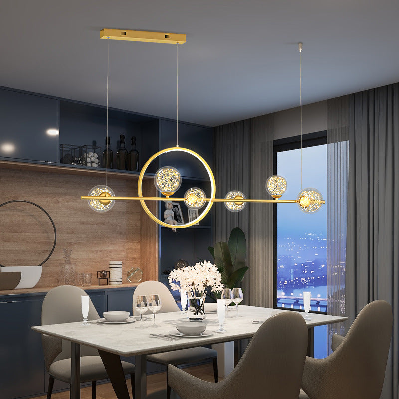 ثريا حديثة بتصميم بسيط مع كرة طويلة مستديرة من السيليكون والحديد والزجاج LED لغرفة الطعام 
