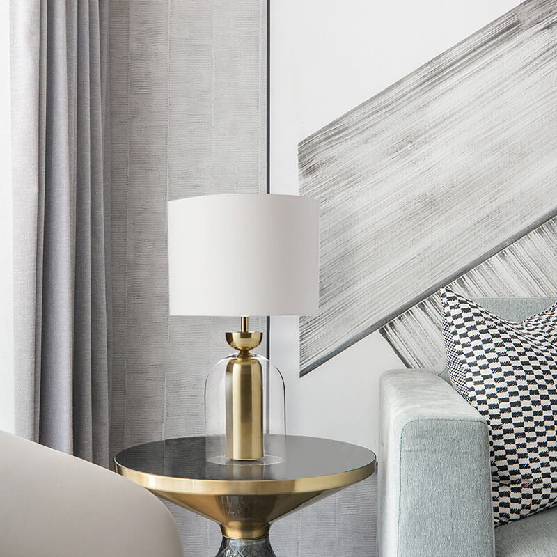 Modern Minimalist Fabric Cylinder Glass Base 1-Light Table Lamp