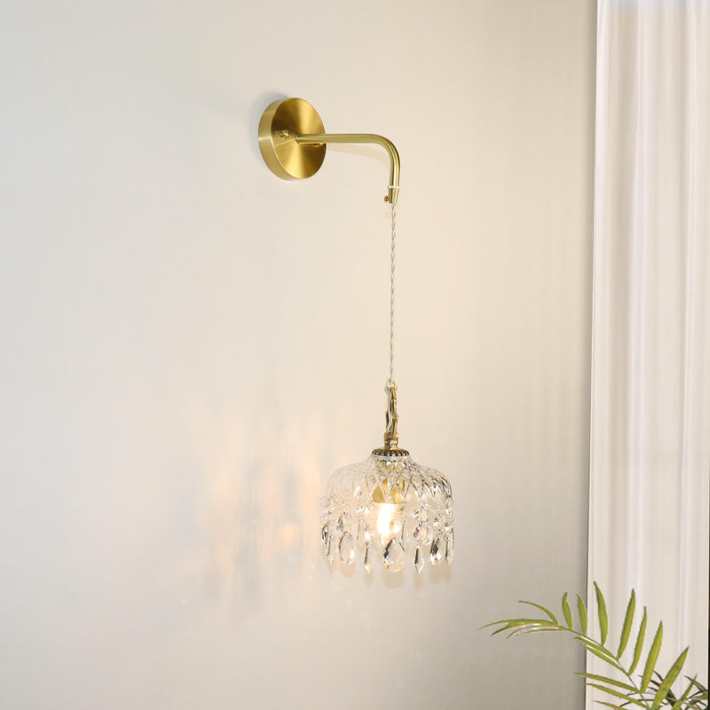 European Light Luxury Brass Crystal Glass 1-Light Wall Sconce Lamp