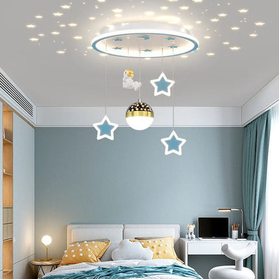 Contemporary Creative Starry Night Acrylic Round Shade LED Kids Flush Mount Ceiling Light For Bedroom