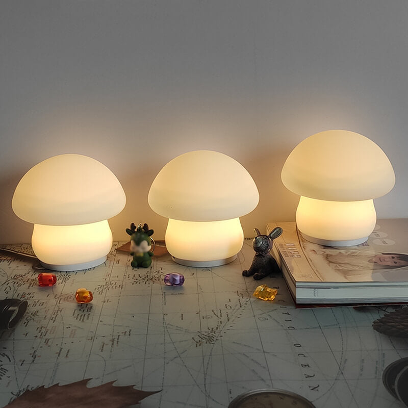 Lámpara de Mesa LED de Luz Nocturna de Silicona Pura Blanca de Champiñón Moderno 