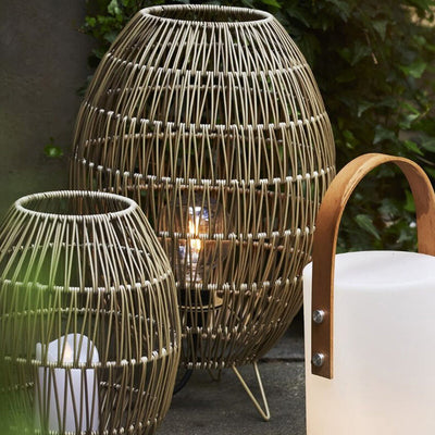 Modern Japanese Rattan Weaving Round Shaped Outdoor Waterproof Patio 1-Light Floor Lamp