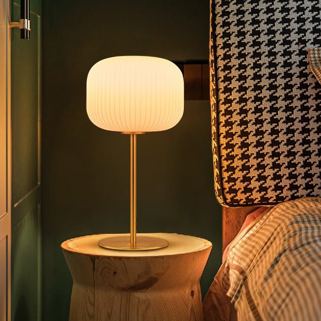 Lampe de table ovale à 1 lumière en verre à rayures blanches lait de luxe nordique 