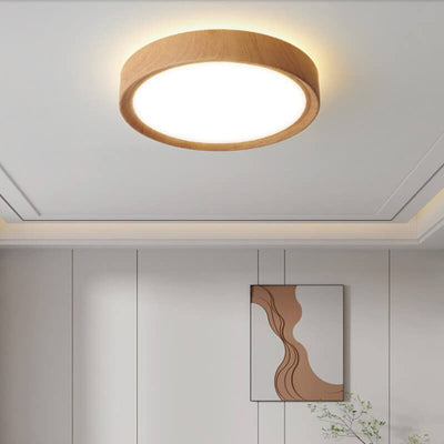 Moderne einfache LED-Deckenleuchte mit Holzmaserung, rund, Eisen 
