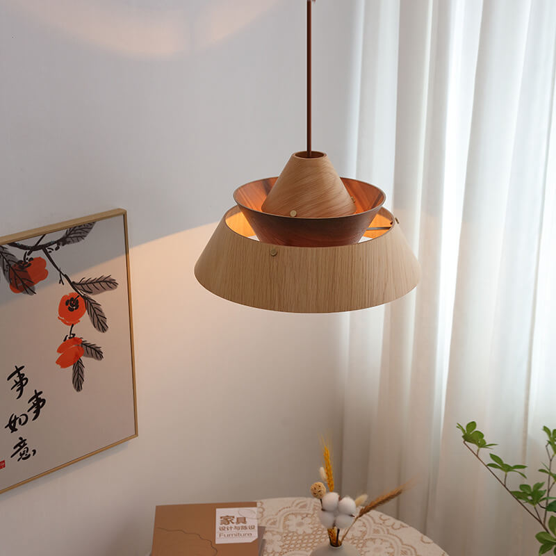 Japanese Minimal Wabi-sabi Wood Metal 1-Light Pendant Light