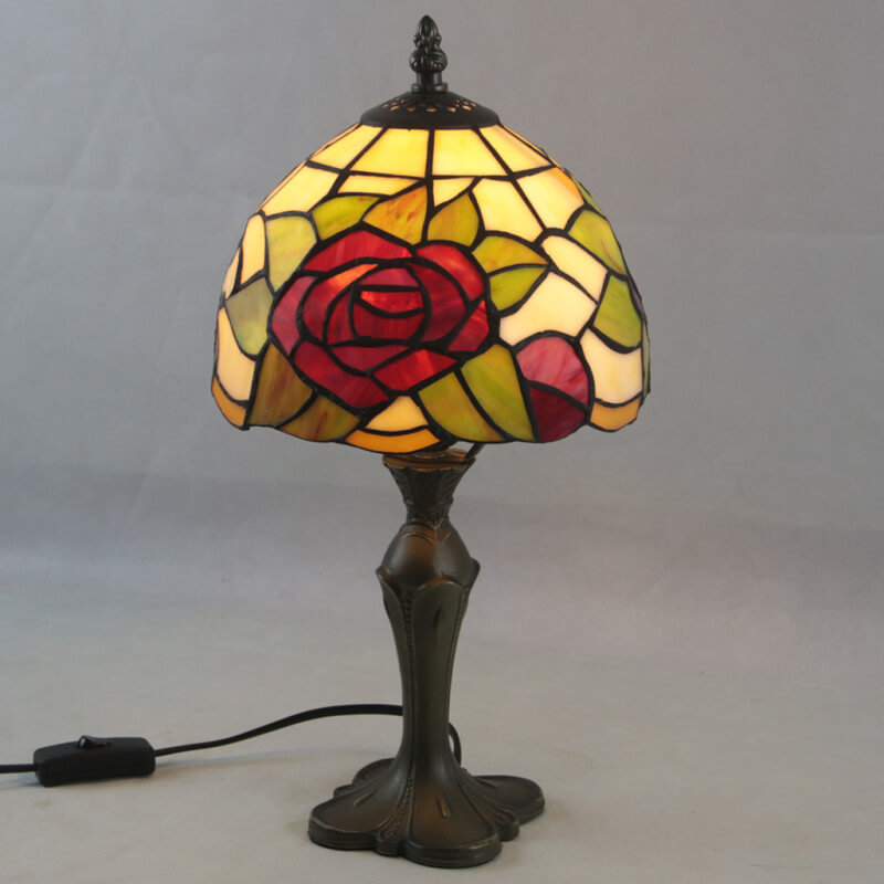 European Vintage Tiffany Rose Glass Alloy 1-Light Table Lamp