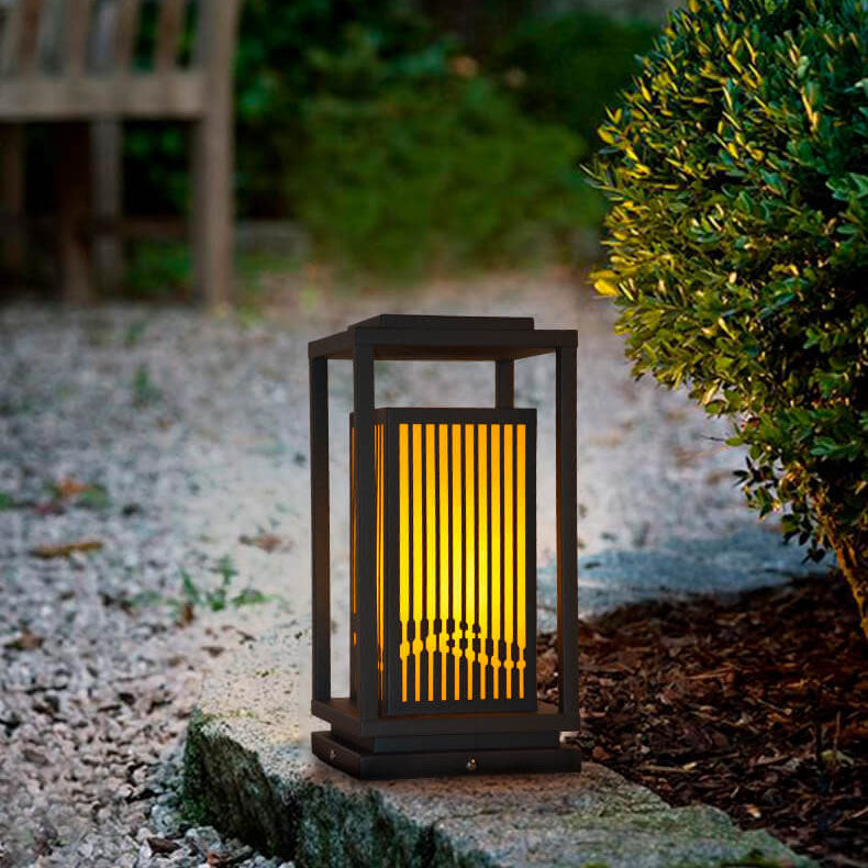 Modern Chinese Square Cage Outdoor Waterproof 1-Light Lawn Path Light