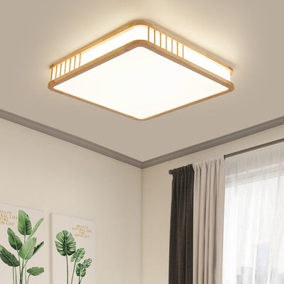 Japanese Minimalist Log Square LED Flush Mount Ceiling Light