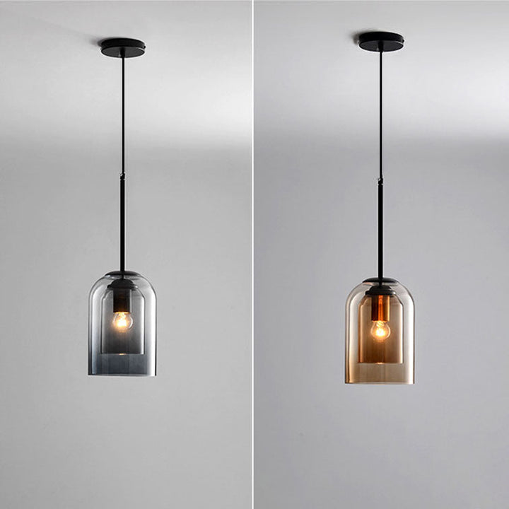 Contemporary Scandinavian Cylinder Iron Glass 1/3 Light Island Light Chandelier For Dining Room