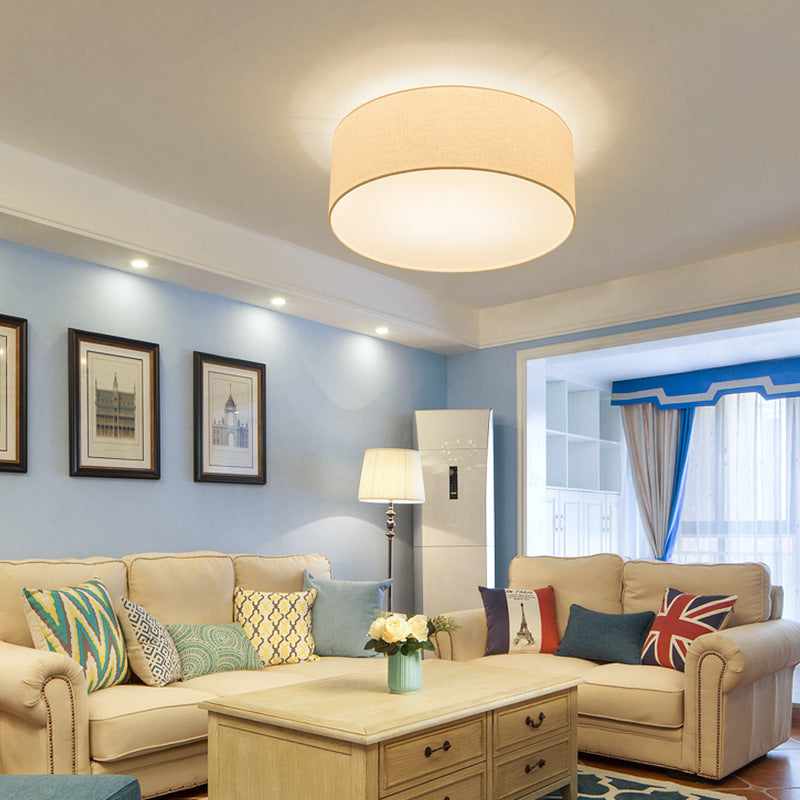 Modern Minimalist Round Drum Iron Fabric 3/5 Light Flush Mount Ceiling Light For Living Room