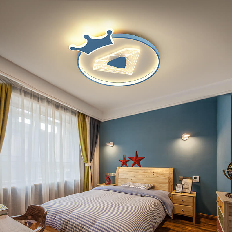 Plafonnier LED pour enfants avec abat-jour acrylique en forme de couronne ronde et diamant de simplicité créative 