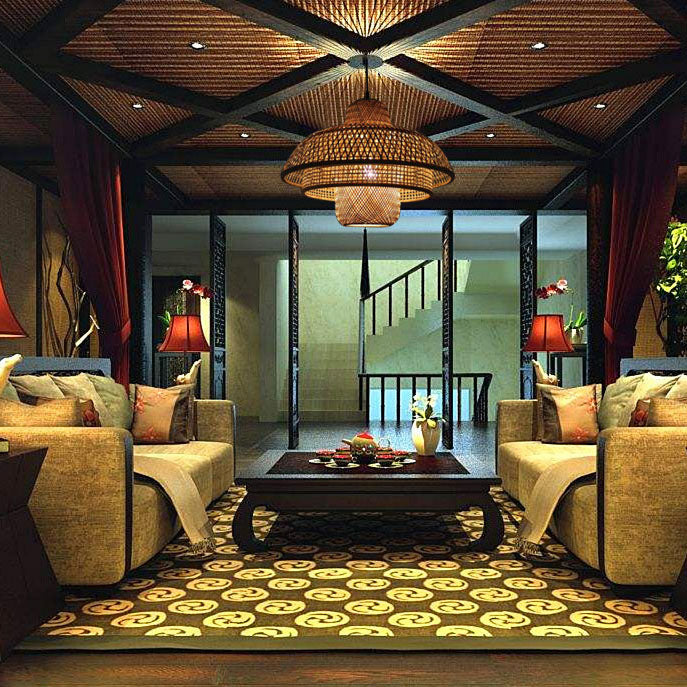 Japanese Vintage Triple Bamboo Weaving 1-Light Pendant Light