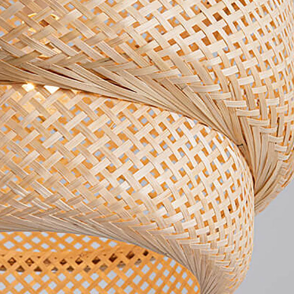 Traditional Japanese Round Bamboo Weaving Column 1-Light Pendant Light For Bedroom