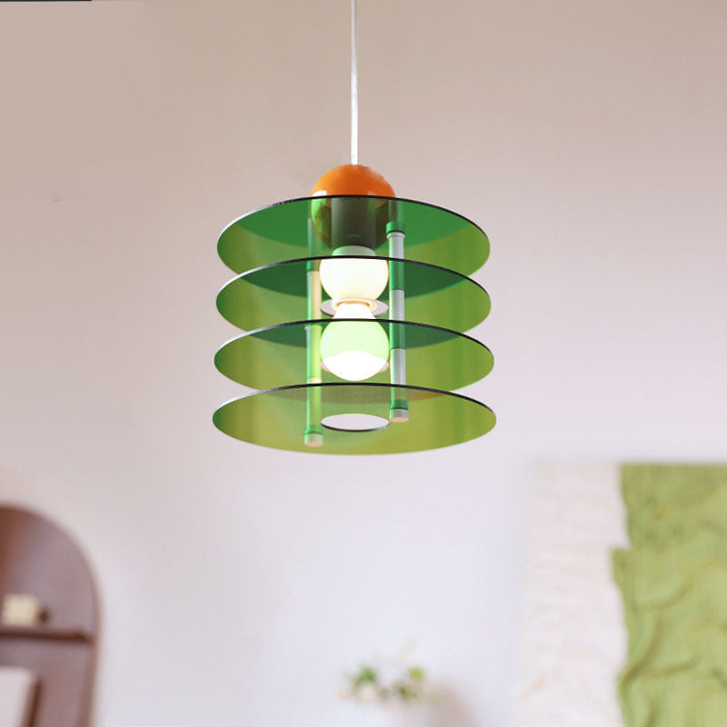 Zeitgenössische nordische bunte Acryl fliegende Untertasse 1-Licht Pendelleuchte für Schlafzimmer 