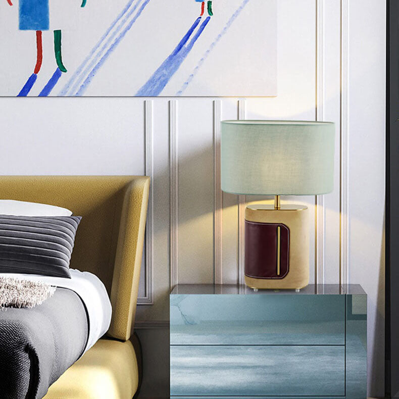 Lampe de table moderne de luxe en cuir et tissu à base de velours à 1 lumière 
