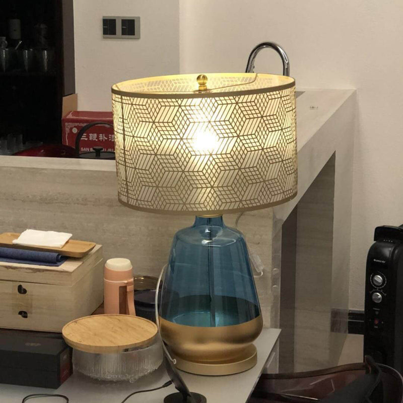 Modern Luxury Blue Glass Bottle Metal Lamp Shade 1-Light Table Lamp