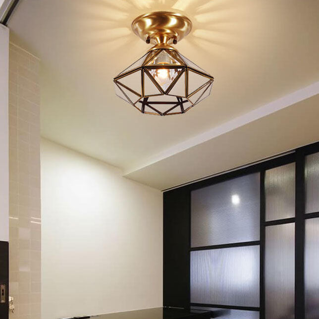 Europäische Leichte Luxus Vollkupfer Runde 1-Licht Semi-Flush Mount Leuchte 