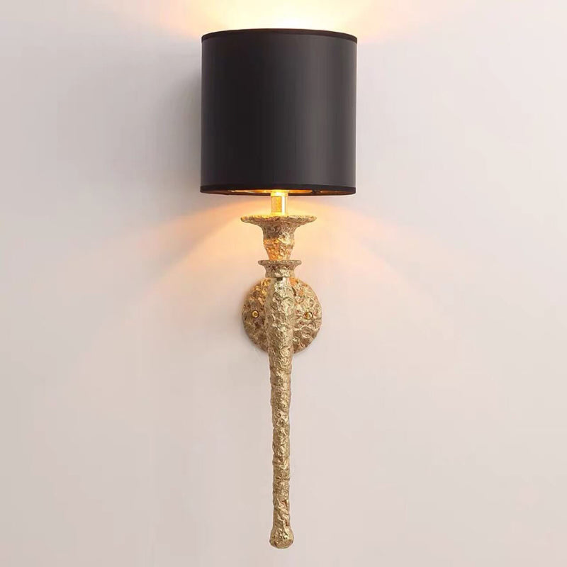 French Luxury Fabric Brass Long Strip Light Arm 1-Light Wall Sconce Lamp