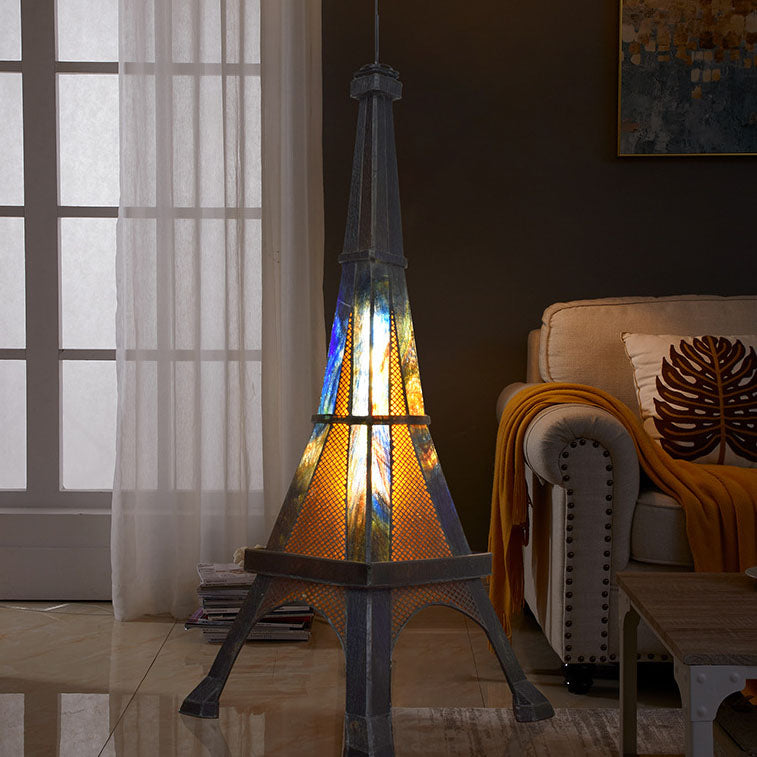 Lampe de table en vitrail Tiffany Tower européenne à 1 lumière 