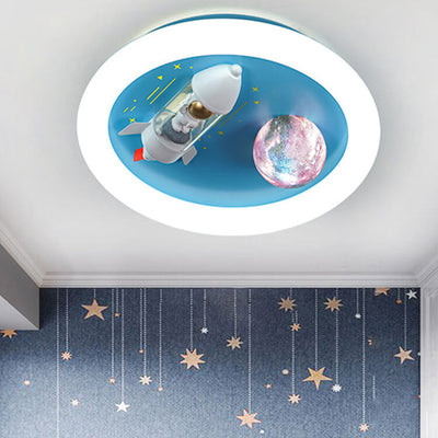 Modern Cartoon Spaceship Planet LED Kids Flush Mount Ceiling Light