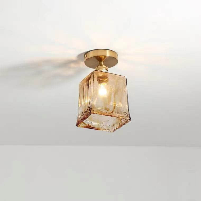 Modern Minimalist Glass Copper Amber Multi-Style 1-Light Flush Mount Light For Living Room &amp; Bedroom