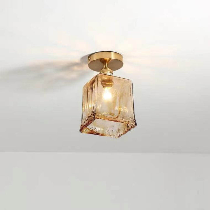 Modern Minimalist Glass Copper Amber Multi-Style 1-Light Flush Mount Light For Living Room &amp; Bedroom