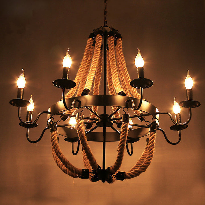 Lustres rétro créatifs en fer forgé avec corde de 6/8 lumières 