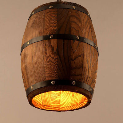 Vintage Wooden Wine Barrel 1-Light Single Barrel Pendant Light