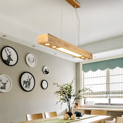 Nordic Minimalist Rectangular Solid Wood Acrylic LED Island Light Chandelier