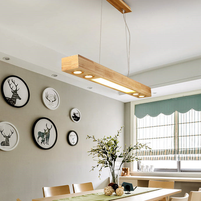 Nordic Minimalist Rectangular Solid Wood Acrylic LED Island Light Chandelier