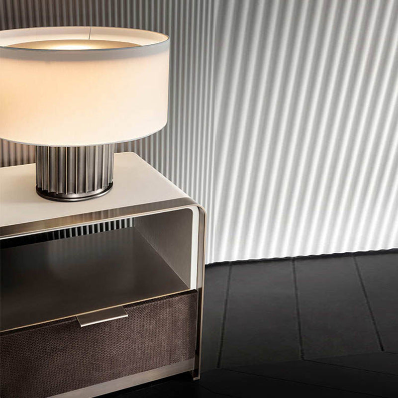 Contemporary Nordic Resin Fabric Drum Column 1-Light Table Lamp For Living Room &amp; Bedroom