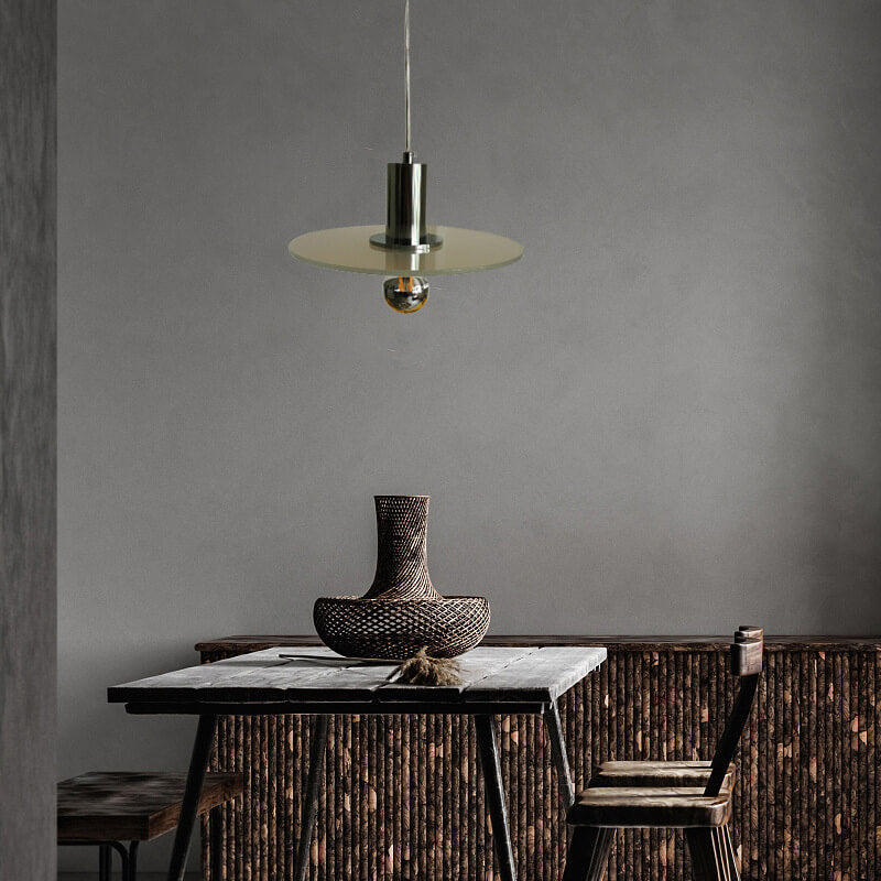 Nordic Minimalist Green Glass Flat Round Disc LED Pendant Light