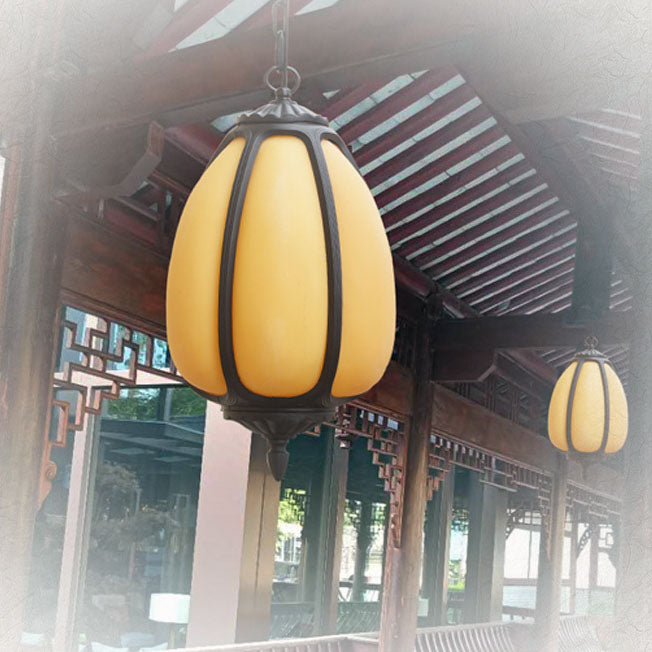 Modern Imitation Jade Shade Pumpkin 1-Light Outdoor Pendant Light