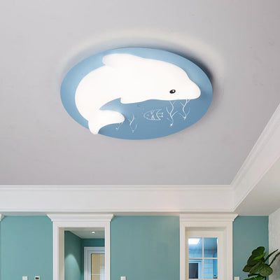 Cartoon Cute Dolphin Blue Disc LED Flush Mount Ceiling Light