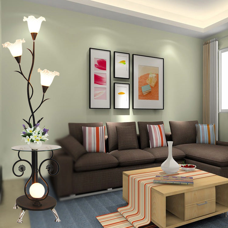 Contemporary Creative Floral Iron Glass 4-Light Standing Floor Lamp For Living Room