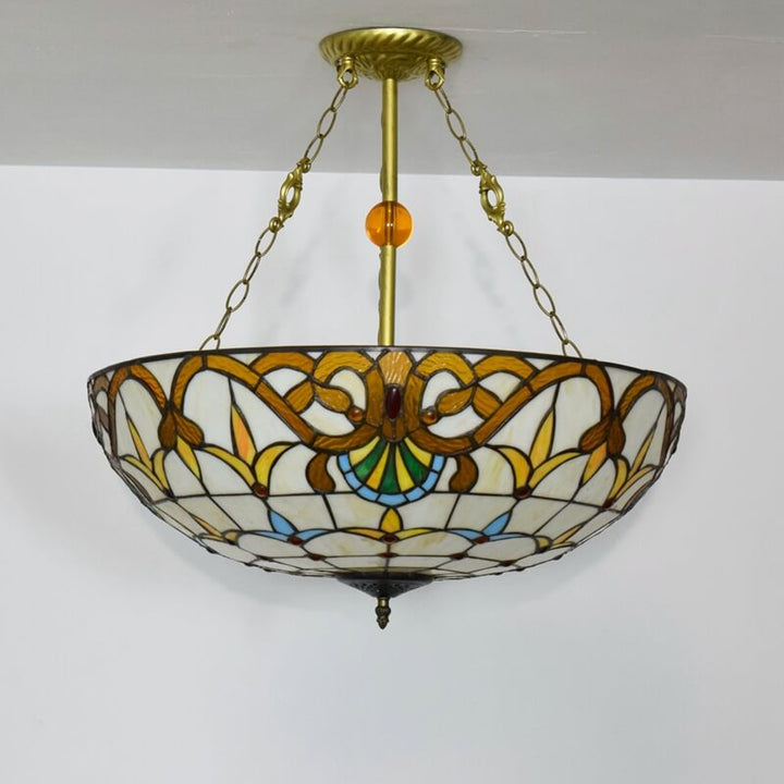Tiffany Barock Buntglas Gold Brillant 5-Licht Kronleuchter 